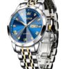 Montres OLEVS Hommes Diamond Luxe Quartz Acier Inoxydable Étanche Date Bicolore Business Casual Lumineux