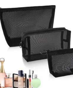 WOXJENA Trousse de toilette en maille pour femme, sacs bureaux voyage organisateur, 3 pièces - rangement de trousse de t