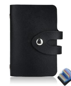 Porte-Carte Huybaa Pu Cuir Noir Femme Homme, Portemonnaie 26 Cartes, Sac à Main Femmes