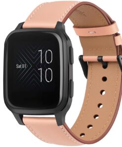 Bracelet de remplacement Wanme CuirCompatible pour Garmin Vivoactive 5/Venu Sq 2/Venu 2 Plus, Homme et Femme, Rose - Fon