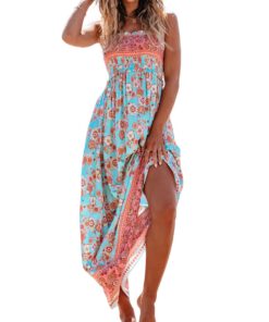 CUPSHE Robe longue d'été élégante pour femme, sans manches bretelles fines et volants, parfaite pour plage ou événements