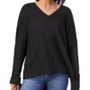 CUPSHE Hauts côtelés à col V pour femme - Manches longues - Versatile et confortable (Style vintage, T-shirt femme 3xl,