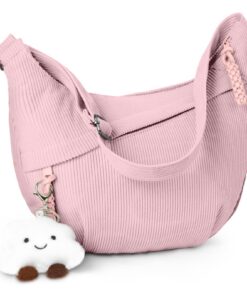 Sac Aucuu Grand en Velours Côtelé pour Femme avec Sangle Ajustable et Pendentif Nuage