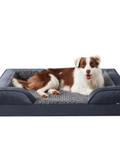 JOEJOY Memoire de Forme Lit Orthopédique Chien Gris, Grande Taille Dehoussable Lavable