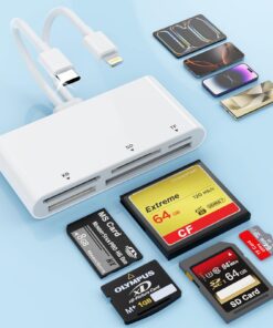 Lecteur de Cartes SD Mémoire 5 en 1 USB C + Lightning pour iPhone 16 15/iPad/MacBook S25 S24 S23 - Adaptateur Carte SD S