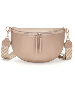 Vezluax Sac Banane Femme 30x20cm Grand Bandoulière Cuir Vegan Élégant Cadeau Or Rose