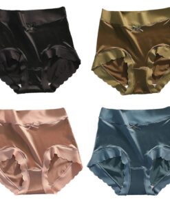 ssq Culotte en Soie Glacée 4 Pièces Sans Couture Contrôle Ventre Haut - Sous-Vêtement Respirant Confortable pour Femme (