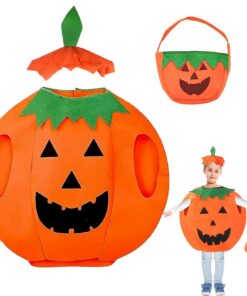Costume de Citrouille d'Halloween pour Enfant + Déguisement Citrouille Enfant avec Chapeau et Sacs à Bonbons + Fête Carn