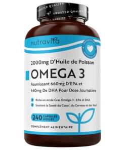 Omega 3 Huile de Poissons 2000mg - 240 Gélules (120 Jours) - Haute Teneur en EPA (660mg) & DHA (440mg) - Soutien Cardiaq