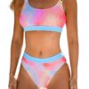 CUPSHE Bikini Ensemble pour Femme - Col Rond, Dos Croisé, Bretelles Réglables et Cordon de Serrage à Taille Mi-Haute