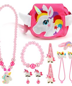 Hifot Bijoux Enfants Filles Licorne Sac à Main Set Princesse Bijoux Cadeaux Hifot Bijoux Enfants Filles Licorne Collier