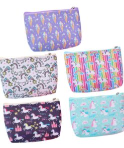 WATIIFUFU Sac de rangement Licorén pour carte et clés - Lot de 5 pièces - Lot fermeture éclair - Idéal pour les voyageur