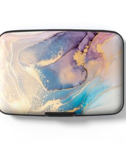 HSXNAM Étui pour cartes de crédit en aluminium avec blocage RFID - Mignon - Pour homme et femme - Marbre rose doré - Mo