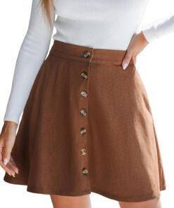 CUPSHE - Jupe Mini Évasée en Velours Côtelé avec Boutons, Style Rétro Décontracté Chic pour Femme, Parfait pour les Occa