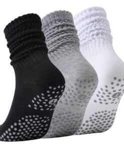 Risipu Lot de 3 paires de chaussettes de pilates pour femme souples avec adhérence, idéales pour l'hôpital et la gym