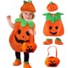 Costume d'Halloween Citrouille AYNKH pour Enfants, Convient aux Filles et aux Garçons avec Sac de Bonbons et Chapeau, Ta