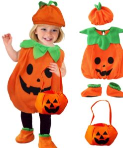 Costume d'Halloween Citrouille AYNKH pour Enfants, Convient aux Filles et aux Garçons avec Sac de Bonbons et Chapeau, Ta