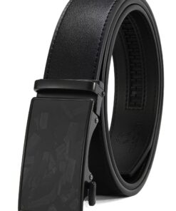 CHAOREN Ceinture Homme Cuir à Boucle à Cliquet Automatique, Ajustable et Découpée, Noir 35mm pour Tailles 90-100cm, Élég