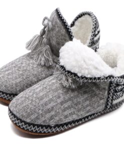 COFACE Coton Bottes Chaussons Femmes Chaudes Fourrure Doublées Chaussures de Maison Antidérapant Semelles de Caoutchouc