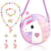 Licorne Sac a Main Enfants Fille Cadeau Anniversaire Bijoux Set -L8A Bijoux Set Licorne Collier Bracelet Bague Enfants