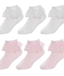 Jupsk Chaussettes en Dentelle pour Filles 1-6 ans Coton Chaussettes d'école à la Cheville Blanc Rose Socks pour Bébé Enf