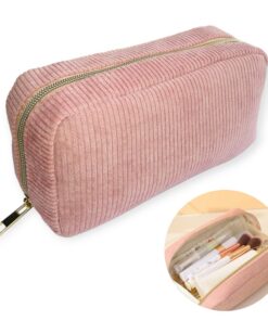 CROMPI Trousse Maquillage Grande Capacité Rose pour Femme, Homme, Fille, Garçon, en Velours avec Compartiments