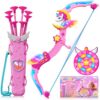Jouet Licorne Fille 3-12 Ans, Cadeau Perfecto | Corne Ailes Étoiles Bras Magiques | Cible Princesse | 8 Flèches Roses à