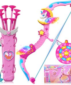Jouet Licorne Fille 3-12 Ans, Cadeau Perfecto | Corne Ailes Étoiles Bras Magiques | Cible Princesse | 8 Flèches Roses à