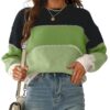 CUPSHE Pull rayé à manches longues et col rond léger pour femme - Mode Été - Taille Large - Haut en Coton