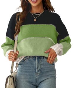 CUPSHE Pull rayé à manches longues et col rond léger pour femme - Mode Été - Taille Large - Haut en Coton
