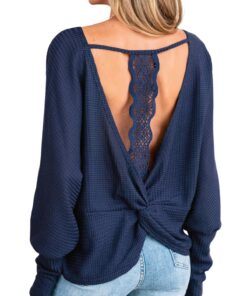 CUPSHE Chemisier noué à manches longues et col rond en tricot pour femme - Chic et confortable - Idéal pour le travail -