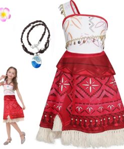 Vaiana 2 Costume Moana fille 2-12 ans, robe princesse avec collier et pinces à cheveux, carnaval Halloween fête thématiq