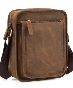 BAIGIO Sac à bandoulière en cuir marron pour homme - Petit sac banane vintage - Fonctionnalités uniques et tendance