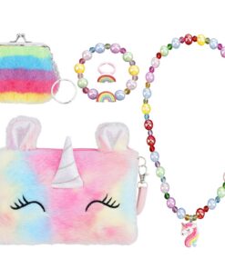 Sac à Main Peluche Fille pour Anniversaire et Journée d'Enfance, Porte Monnaie et Bijoux Mignons, Sac Bandoulière Coloré