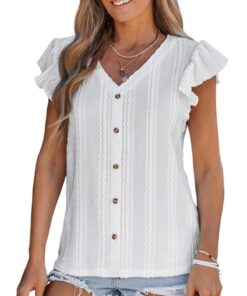 CUPSHE Chemisier d'été élégant pour femme avec manches courtes et boutons - Décontracté et joli - Taille S ML LG XL