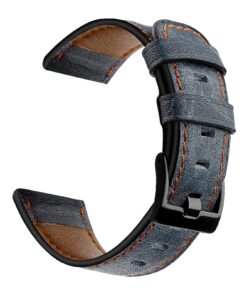 Bracelet 22mm pour Garmin, Amazfit, Xiaomi - Bleu / Réglable en Cuir / Compatible 265/255 Music/Venu 3/bip 6/GTR 4 / Act