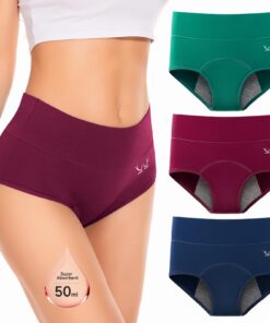 Culottes menstruelles RUIXUE en coton, hauteur de taille, écologiques, adaptées aux flux léger à abondant, lavables, 3PC