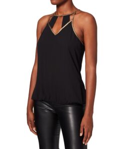 Morgan Blouse bretelles fines avec liserés pour femme en milieu de journée avec manches courts en coton biologique