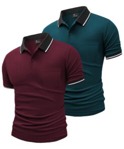JACKETOWN Lot de 2 Polos Hommes Manches Courtes Séchage Rapide Respirant Slim Fit Shirt Été Golf Travail