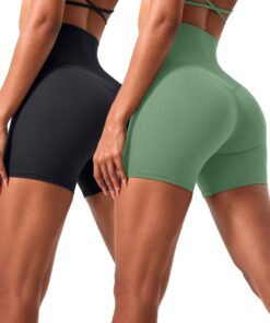 VOENXE Short Sport Anti Frottement Femme, Polyvalent Fitness Yoga Cuisse Boxer Culotte, Lot De 2 Taille Haute Global Rec