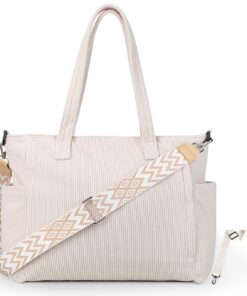 Cozary Tote Bag en Velours Côtelé Grand Format pour Femme et Homme avec Bandoulière Réglable et Poche Éclair