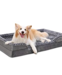 KSIIA Panier Orthopédique pour Chiens Gris, Coussin Mémoire de Forme Déhoussable, Lit Antidérapant pour Chiens
