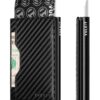 VULKIT Portefeuille Homme Anti-Vol Métal Étui Pop Up avec Fentes en Cuir Sécurisé Pour Cartes Bancaires