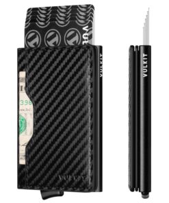 VULKIT Portefeuille Homme Anti-Vol Métal Étui Pop Up avec Fentes en Cuir Sécurisé Pour Cartes Bancaires