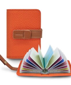 FuninCrea Carte Holder Femme avec 22 Pochettes Indépendantes, Portefeuille Compact en Faux Cuir avec Fermeture à Bouton-