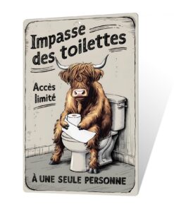 Plaque Humour Toilettes Putuo Rigolo Vache Écossaise - Panneau WC Accès Limité - Impasse des Toilettes