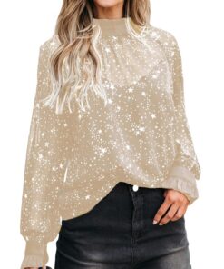 CUPSHE Chemisier Femme à Manches Longues Transparent à Volants Col Haut Imprimé Étoiles