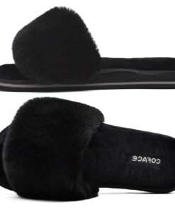 COFACE Pantoufles Femmes Fourrure Antidérapant Orthopédique Bout Ouvert Lavable