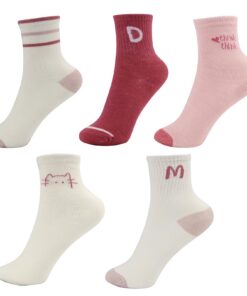 Chaussettes Enfants Kwinfei Coton Doux, Respirantes, Paires Basses pour Fille 1-6 ans, Lettres Rayures Sporting