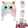 Chat Ensemble Bonnet et Gants Fille Hiver, Accessoires Chaud D'Hiver pour Enfants de 3 à 10 Ans, Bonnets et Mitaines Ore
